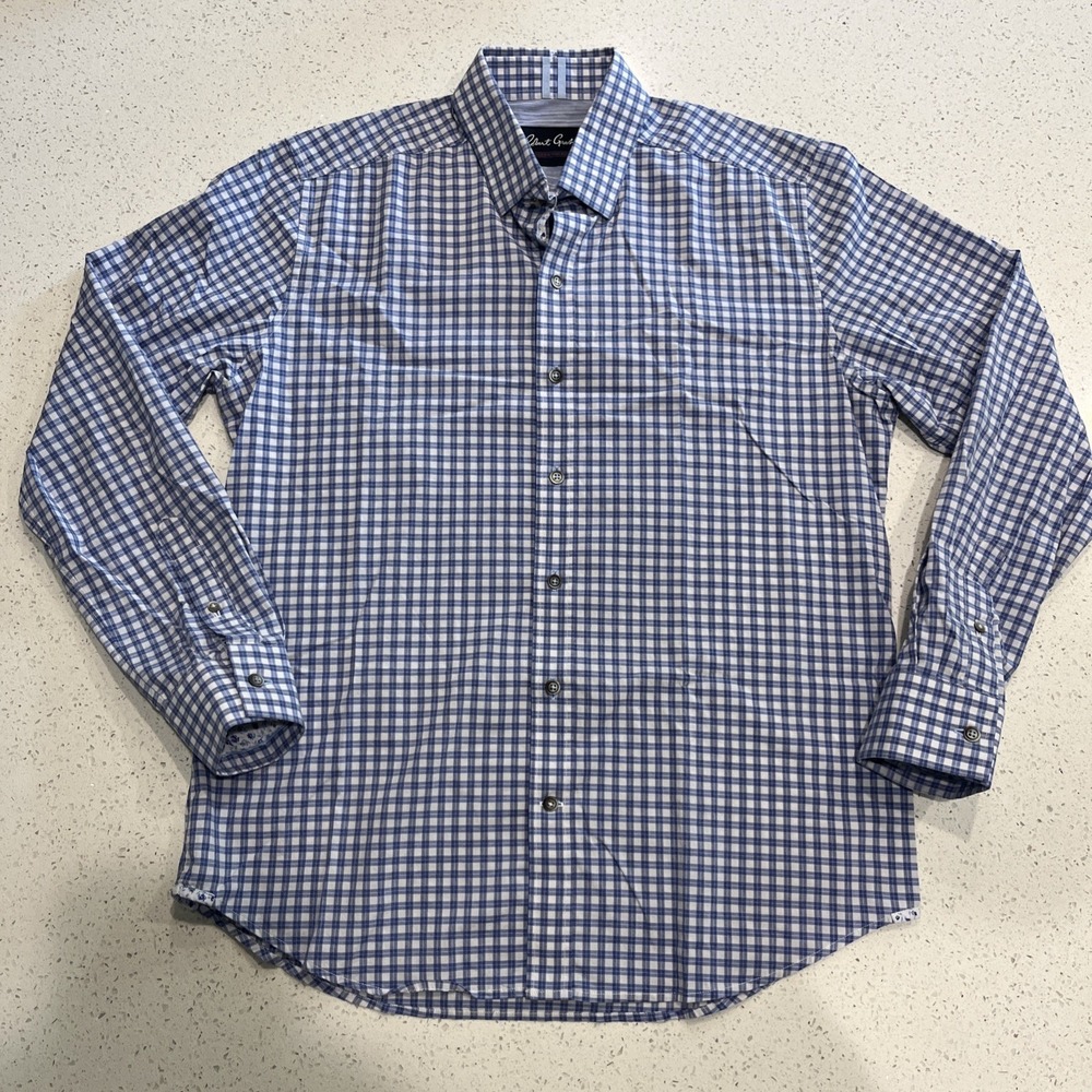 Robert Graham Shirt Mens L Blue Gingham Check Stretch Modern Americana Corpcore